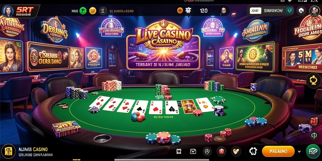 Screenshot gameplay 5RT yang menampilkan suasana kasino yang mengasyikkan.