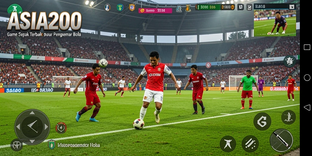 Tangkapan layar utama game ASIA200 yang menunjukkan aksi seru sepak bola.