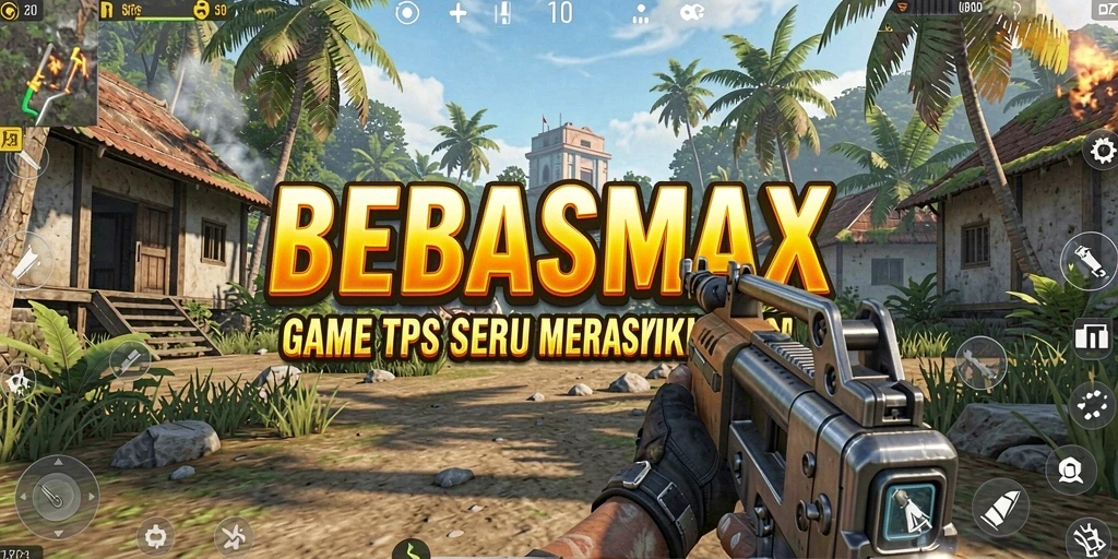 Tangkapan layar utama BEBASMAX menampilkan aksi seru dalam permainan TPS.