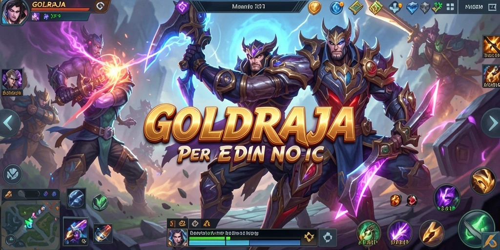 Tangkapan layar gameplay <strong>GOLDRAJA</strong> dengan pertarungan seru antara tim-tim yang berbeda.