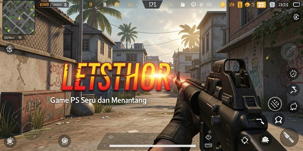 Screenshot gameplay LETSTHOR yang menunjukkan pertempuran seru dalam aksi FPS.