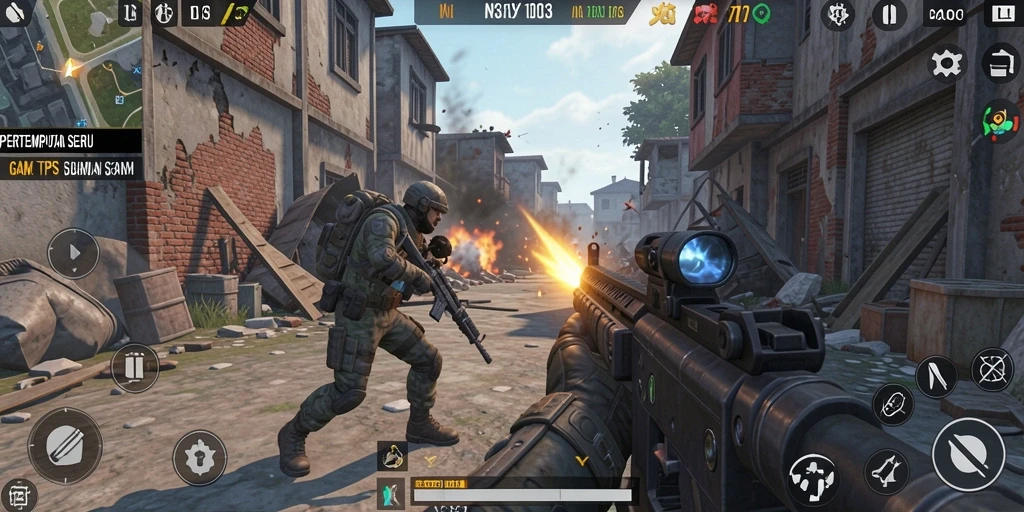 Screenshot gameplay NX303 yang menunjukkan aksi pertempuran TPS.