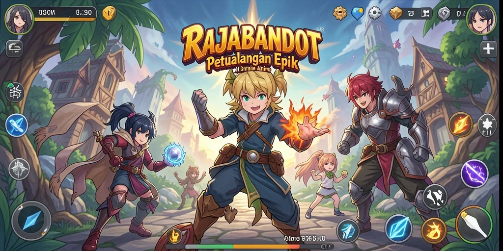 Screenshot dari gameplay menarik RAJABANDOT dengan karakter anime yang dinamis.