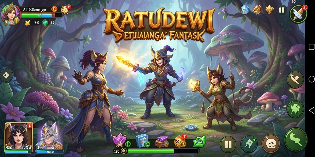 Tampilan gameplay menegangkan di RATUDEWI dengan karakter dan monster.
