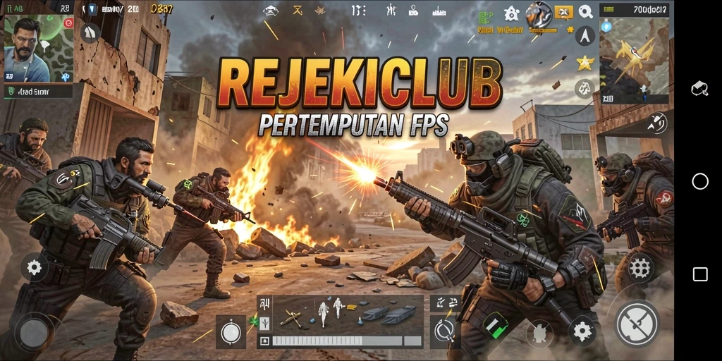 Tampilan gameplay seru di REJEKICLUB dengan aksi tembak-menembak.