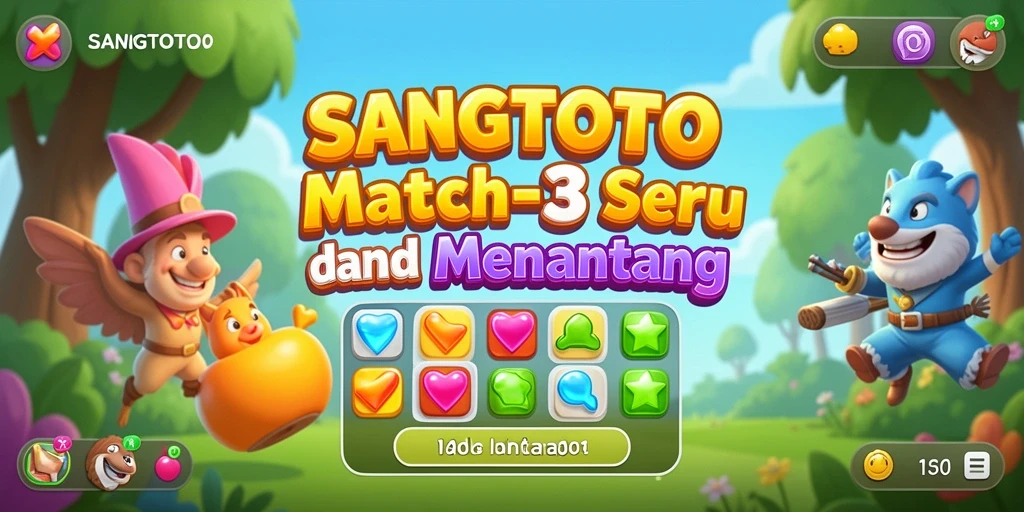Screenshot SANGTOTO menampilkan gameplay Match-3 yang seru dan penuh warna.