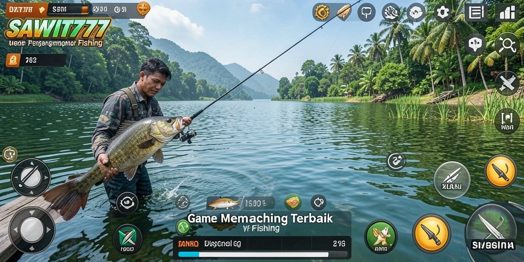 Tampilan gameplay SAWIT777 yang penuh warna dengan suasana memancing.