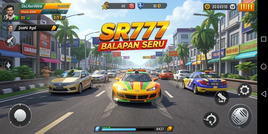 Screenshot utama SR777 menampilkan aksi balapan yang mendebarkan di lintasan.